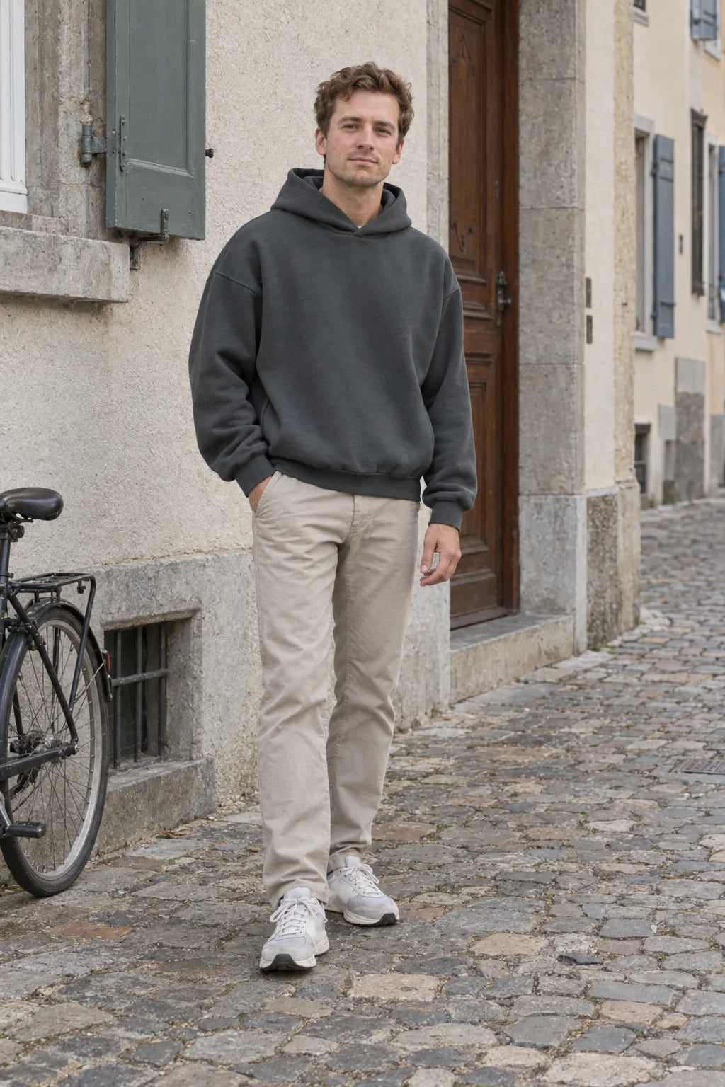 French Terry Hoodie Eisen-Grau - Model, Altstadt