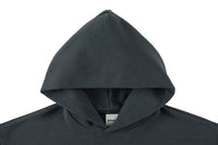 French Terry Hoodie Eisen-Grau - Detail doppellagige Kapuze mit gewebtem Label