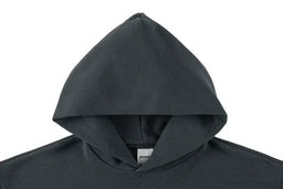 French Terry Hoodie Eisen-Grau - Detail doppellagige Kapuze mit gewebtem Label