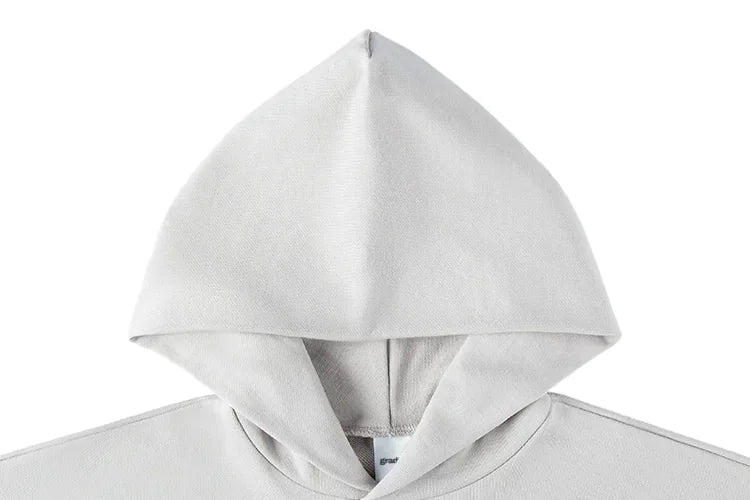 French Terry Hoodie Sand-Grau - Detail doppellagige Kapuze mit gewebtem Label
