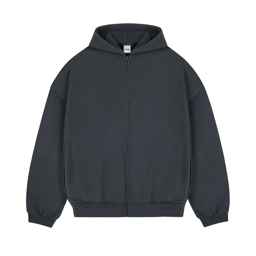 Heavyweight Zip-Up Dunkelgrau - 500GSM Zip-Hoodie mit YKK Reissverschluss von gradualbasics