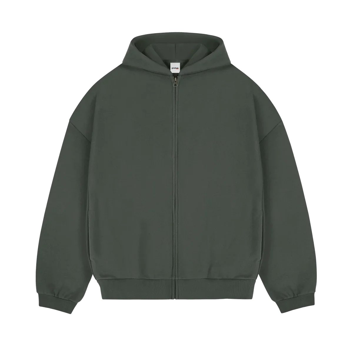 Heavyweight Zip-Up Olivgrün - 500GSM Zip-Hoodie mit YKK Reissverschluss von Gradual Basics