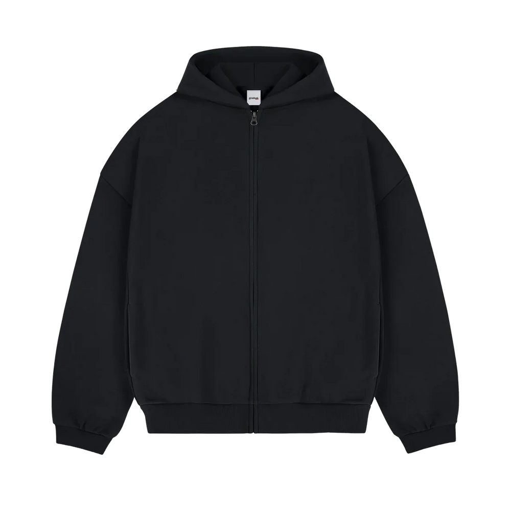 Heavyweight Zip-Up Schwarz - 500GSM Zip-Hoodie mit YKK Reissverschluss von gradualbasics