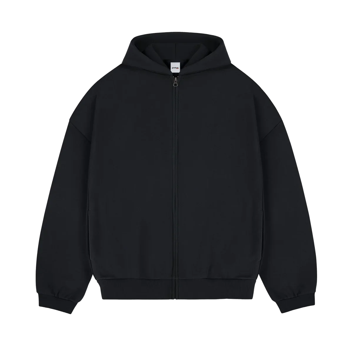 Heavyweight Zip-Up Schwarz - 500GSM Zip-Hoodie mit YKK Reissverschluss von Gradual Basics