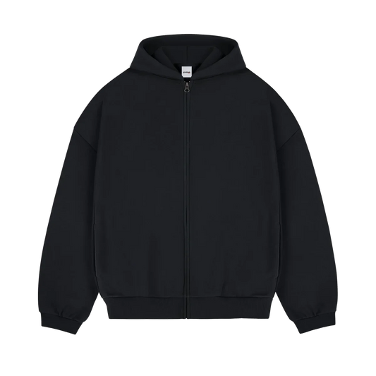 Heavyweight Zip-Up Noir - Sweat à capuche zippé 500 g/m² avec fermeture éclair YKK par gradualbasics