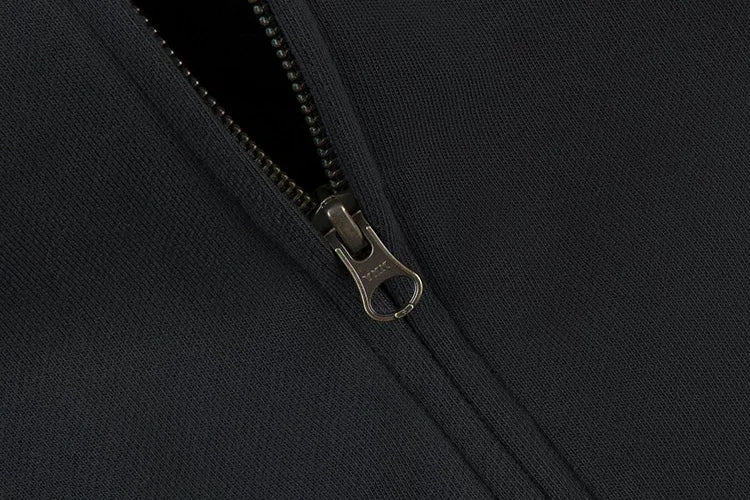 Heavyweight Zip-Up Schwarz - Detail YKK Metall-Reissverschluss mit Ring-Zipper
